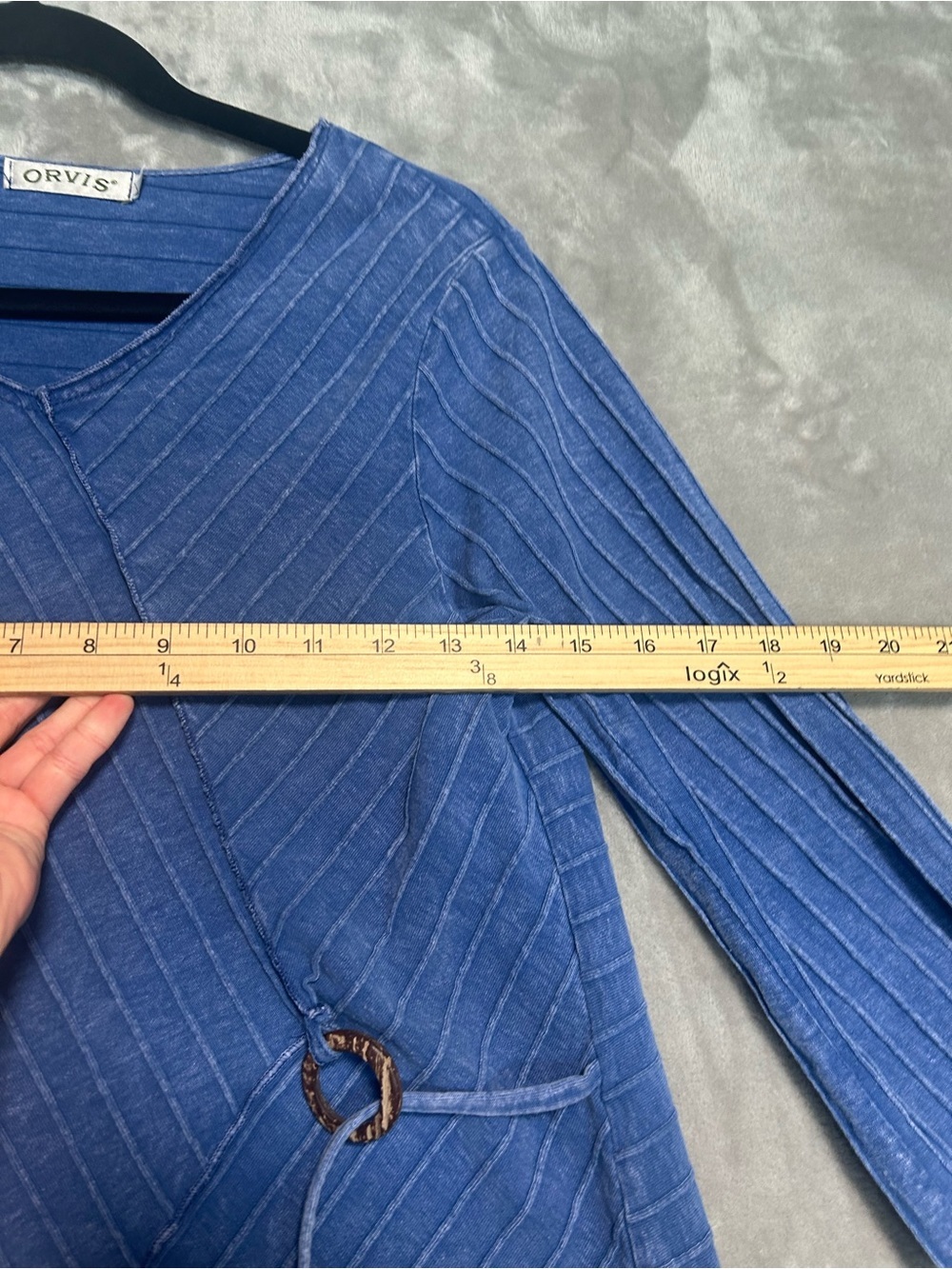 Orvis VTG 3/4 Sleeve Blouse Top Women’s Small Blue Textured Asymmetrical - Picture 6 of 7